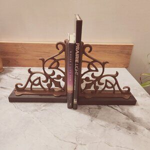 Vintage Brown Wrought Iron Scroll Bookends